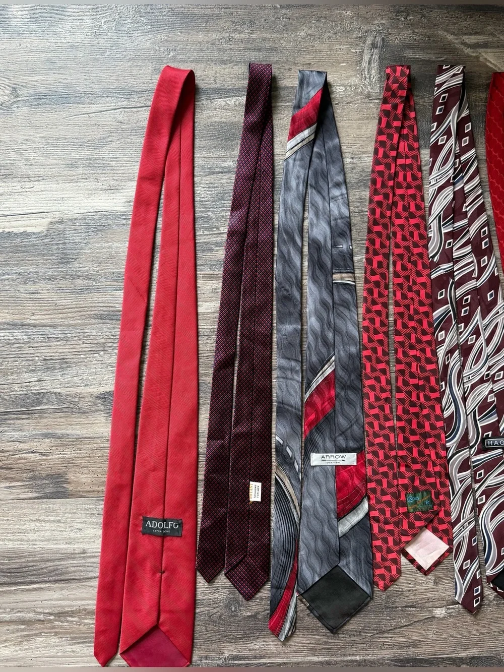 Lot of 6 red themed men’s classic neck ties Hagger Arrow Adolfo, Venezia, Botany